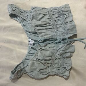 Contempo Mint Green Ruched Peasant Crop Top